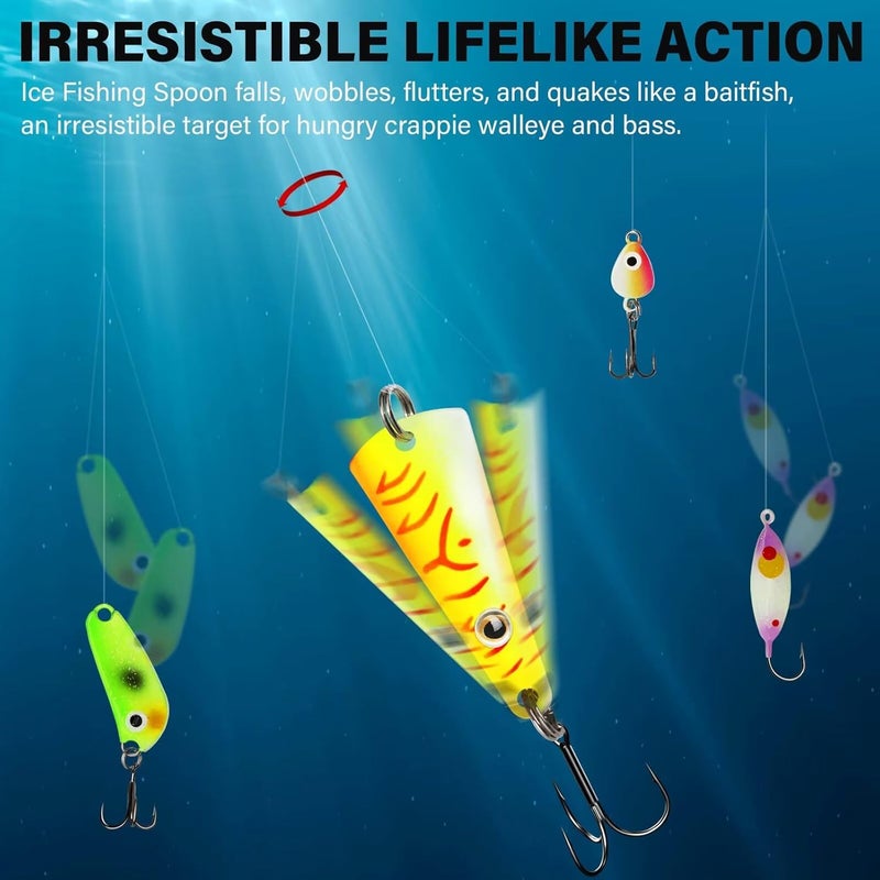 Dovesun Ice Fishing Jigs Ice Fishing Lures Jig Heads Walleye Fishing Lures Crappie Jigs Glow in Dark-Ice Fishing Jigs with Storage Box 38pcs/28pcs/25pcs/17pcs - Image 2